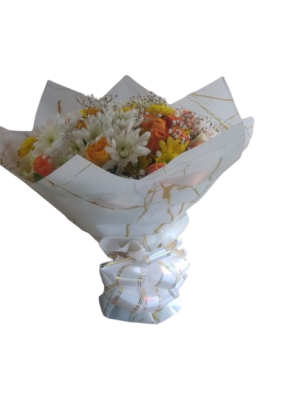 Beautiful Bouquet of Flowers Wrapped in Paper