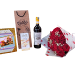 Romantic Valentine's Day Gift Basket with Red Roses and Wine