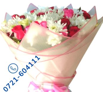 Elegant Pink and White Flower Bouquet with Pink Ribbon – Perfect Gift for Special Occasions