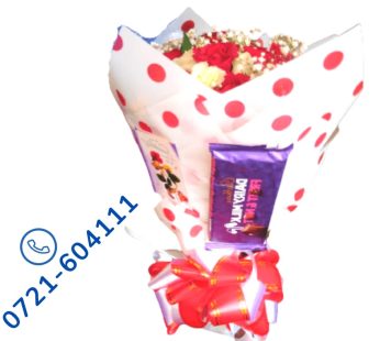 Delightful Polka Dot Rose Bouquet with Chocolates – A Sweet Gift for Every Occasion