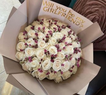 Romantic “Will You Be My Girlfriend?” White Rose Proposal Bouquet – Nairobi, Kenya