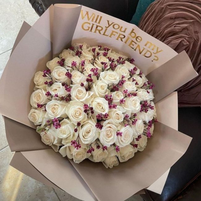 Romantic "Will You Be My Girlfriend?" White Rose Proposal Bouquet – Nairobi, Kenya