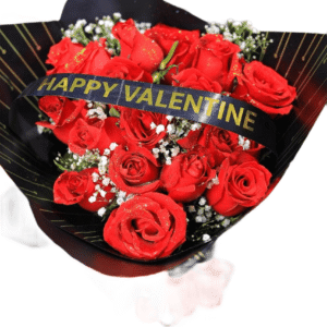 Passion Elegant Red Rose Bouquet with Black Ribbon for Valentine's Day in Nairobi