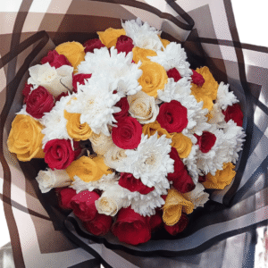 Romantic Valentine’s Day Bouquet - Striking Floral Design in Black and White Stripe Wrap